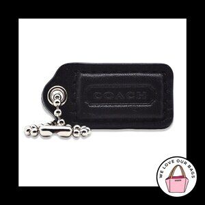 1.5" Small COACH Black Smooth Leather Nickel Key Fob Bag Charm Keychain Hang Tag